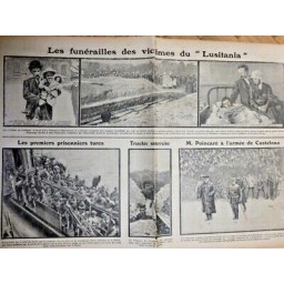 1915 GRANDE GUERRE PAQUEBOT LUSITANIA QUEENSTOWN VICTIMES 2 JOURNAUX