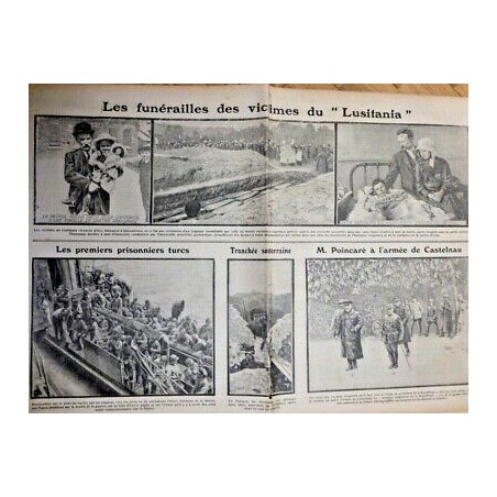 1915 GRANDE GUERRE PAQUEBOT LUSITANIA QUEENSTOWN VICTIMES 2 JOURNAUX