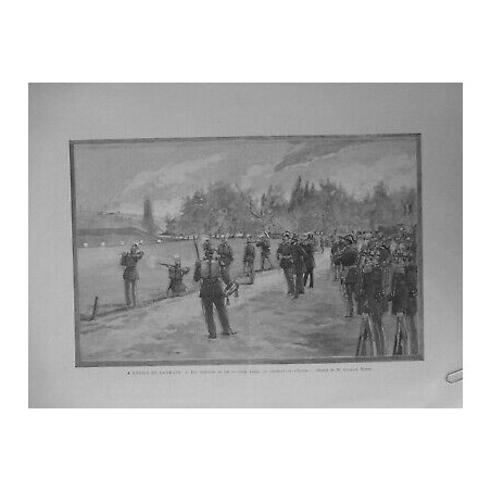 1888 SAINT CYR ECOLE MILITAIRE EXERCICES TIR FUSIL LEBEL DESSIN CHARLES MOREL