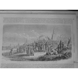 1864 MONDE MUSULMAN BOMBAY FETE MUSULMANE TABOUTS PLAGE CROQUIS ROSSELET