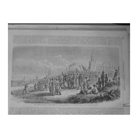 1864 MONDE MUSULMAN BOMBAY FETE MUSULMANE TABOUTS PLAGE CROQUIS ROSSELET