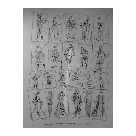 1892 UI CARNAVAL MASQUES COSTUMES TRAVESTISSEMENTS DESSIN DRANER