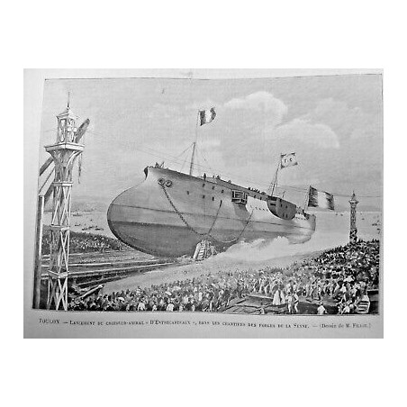 1896 BATEAU TOULON CROISEUR AMIRAL ENTRECASTEAUX FORGES SEYNE