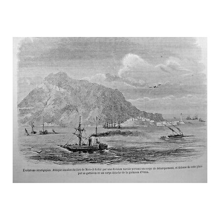 1859 BATEAU ATTAQUE SIMULEE FORT MERS EL KEBIR DIVISION NAVALE GARNISON ORAN