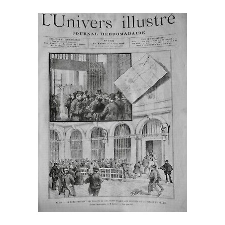 1888 UI PARIS BANQUE FRANCE REMBOURSEMENT BILLET GUICHET