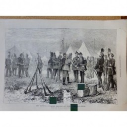 1880 IN GARDE CIVIQUE BELGE CAMP WIMBLEDON TENTE TAMBOUR FUSIL DESSIN GERARD