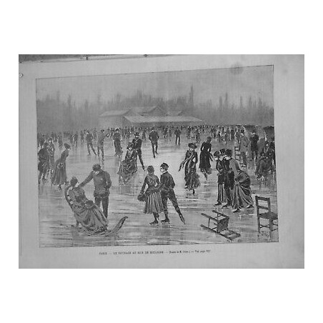 1890 UI PARIS PATINAGE BOIS BOULOGNE DESSIN M.DOSSO