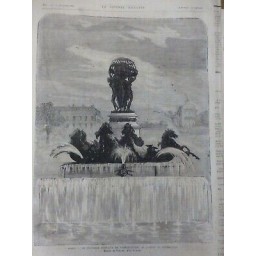 1874 FONTAINE OBSERVATOIRE JARDIN LUXEMBOURG DESSIN VILLOT