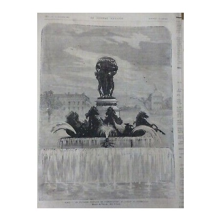 1874 FONTAINE OBSERVATOIRE JARDIN LUXEMBOURG DESSIN VILLOT