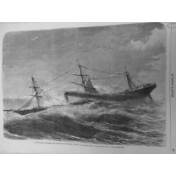 1869 BATEAU LE PEREIRE COMPAGNIE TRANSATLANTIQUE CYCLONE TROU DU DIABLE