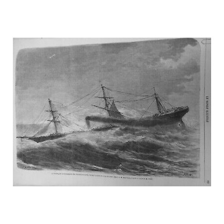 1869 BATEAU LE PEREIRE COMPAGNIE TRANSATLANTIQUE CYCLONE TROU DU DIABLE