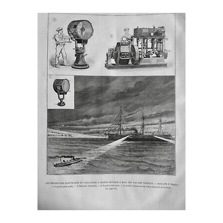 1888 UI ELECTRICITE PROJECTION GRANDE DISTANCE ELECTRIQUE NAVIRE FRANCAIS