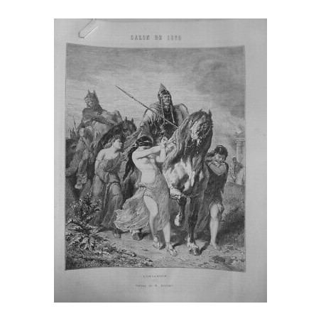 1872 I L'INVASION ESCLAVES GAULOIS A CHEVAL TABLEAU DE LUMINAIS