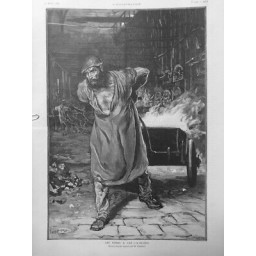 1888 I USINES GAZ HOMME DELUTEUR FLAMMES DESSIN BURNAND