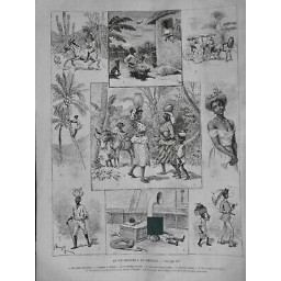 1886 UI JAMAÏQUE VIE INDIGENES MUSICIEN BANJO FEMME PORTEUSE CRUCHE TETE