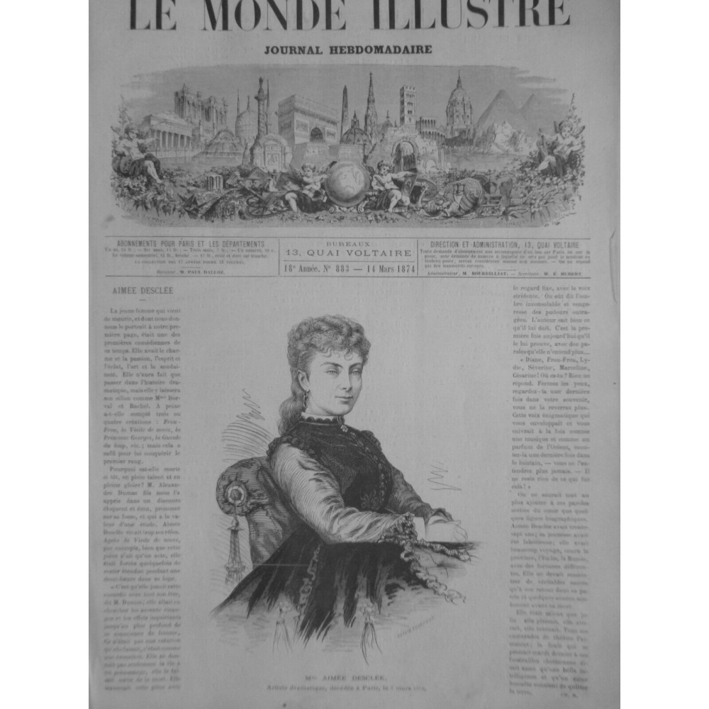 1874 MI AIMEE DESCLEE ARTISTE DRAMATIQUE