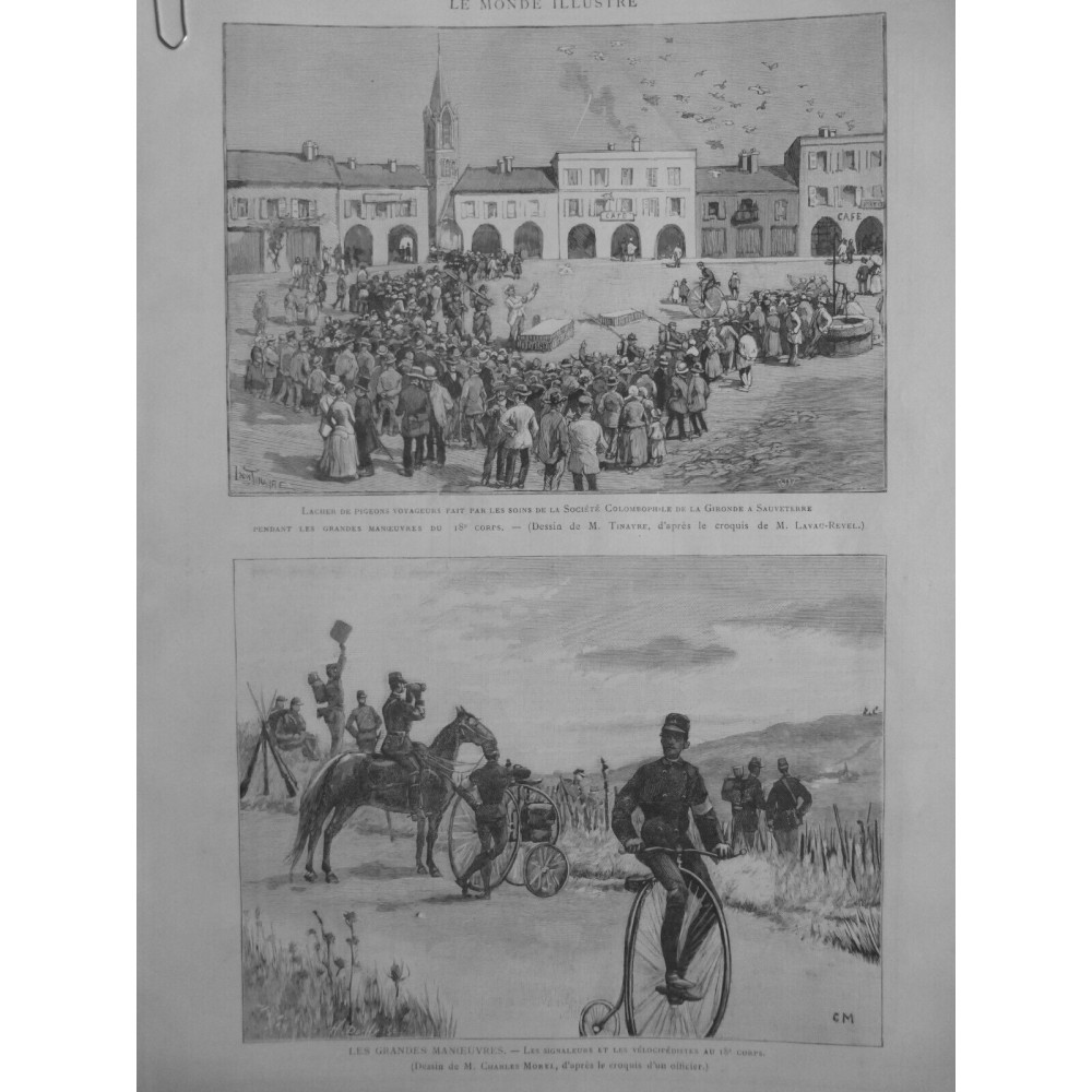 1886 MI PIGEONS VOYAGEURS GRANDES MANOEUVRES SIGNALEURS VELOCIPEDISTES