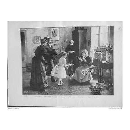 1891 MI8 BEAUX ARTS RETOUR PRIX FAMILLE ENFANT AIEUX SOURIANT TABLEAU M.H.CAIN