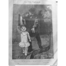 1889 LA7 FETE NATIONALE 14 JUILLET PARIS ENFANT DRAPEAU DESSIN JOAN BERG DOCHY