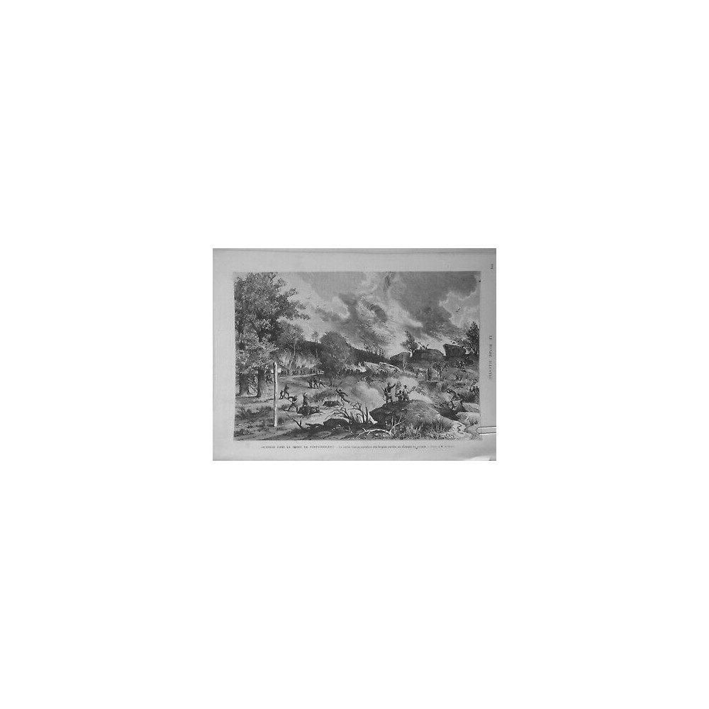 1874 FORET FONTAINEBLEAU INCENDIE ROCHER CANON