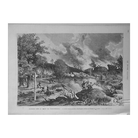 1874 FORET FONTAINEBLEAU INCENDIE ROCHER CANON