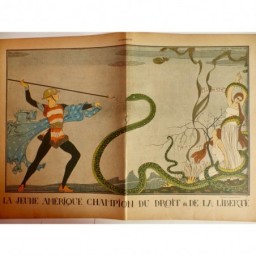 1918 AMERIQUE DESSIN GEORGE BARBIER JUSTICE LIBERTE SERPENT DROIT