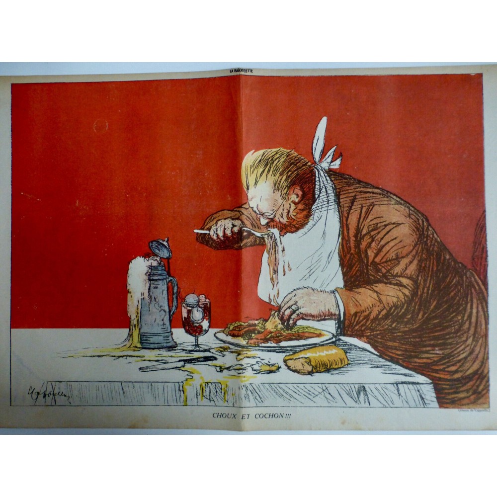 1915 ALLEMAGNE DESSIN CAPPIELLO REPAS CHOUX COCHON BAVOIR