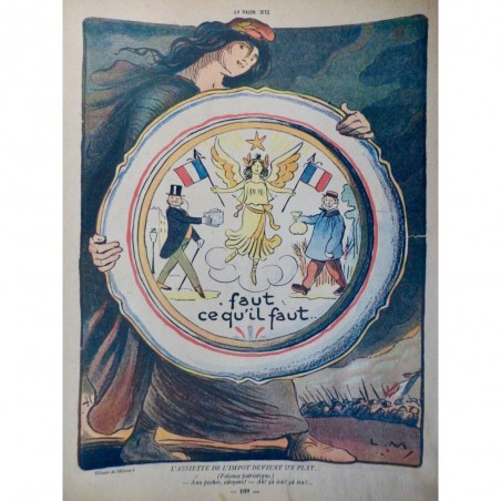 1917 MARIANNE DESSIN METIVET ASSIETTE IMPÔT FAÏENCE PATRIOTIQUE