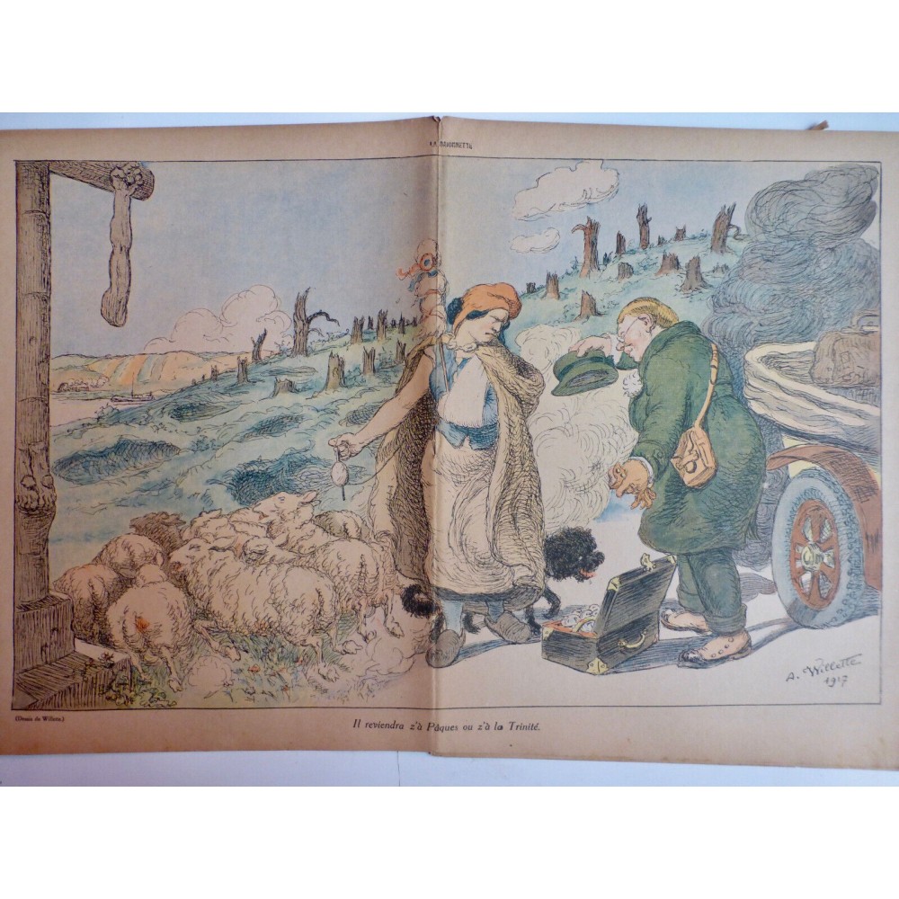 1917 MARIANNE DESSIN WILLETTE BERGERE MOUTONS COLPORTEUR CHIEN