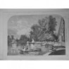 1860 FORET FONTAINEBLEAU GRAND BASSIN CHATEAU SEJOUR COUR CROQUIS M MOULLIN 276