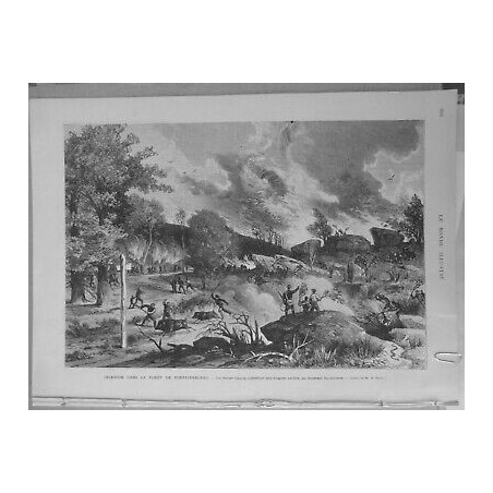 1874 FORET FONTAINEBLEAU INCENDIE ROCHER CANON DESSIN M BERARD