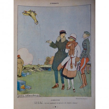 1919 FEMME DESSIN PIERE COLOMBIER AVION ACCROBATIE AERODROME