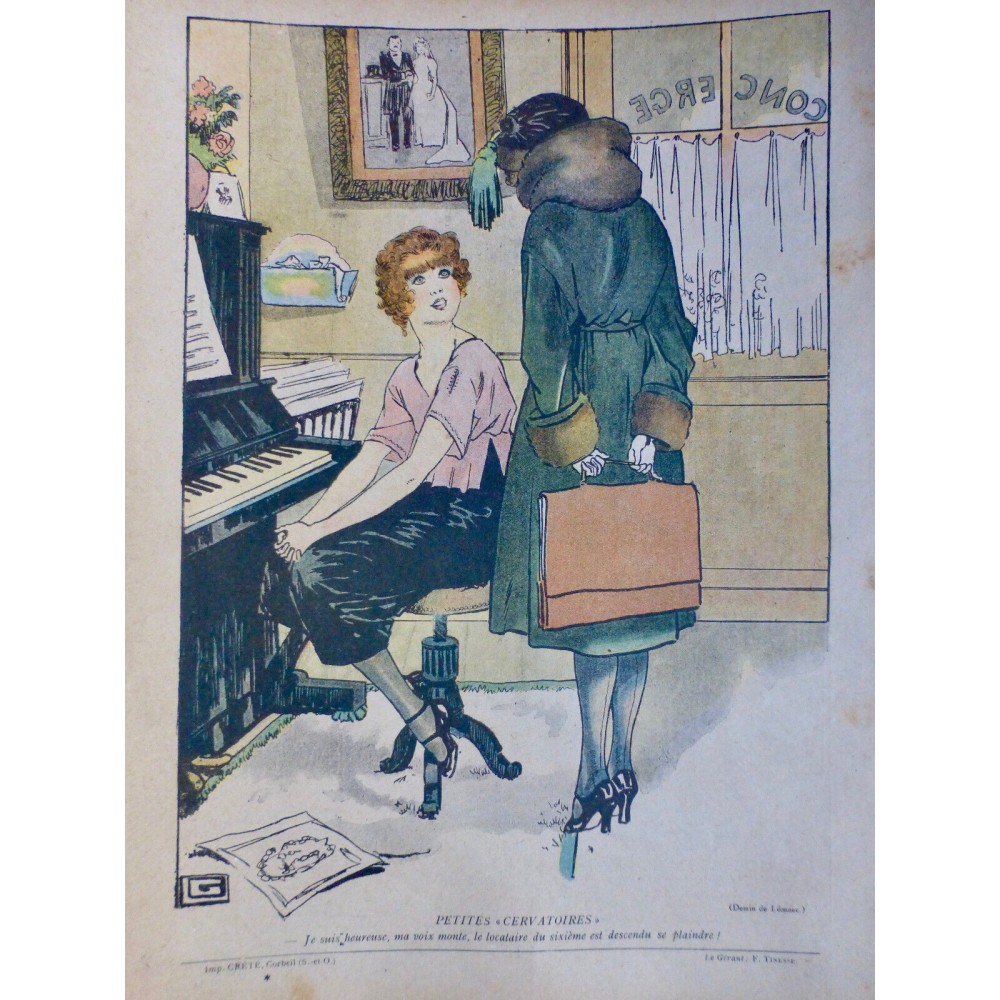 1919 FEMME DESSIN LEONNEC PIANO MUSICIENNE CHORISTE VOIX VOISIN