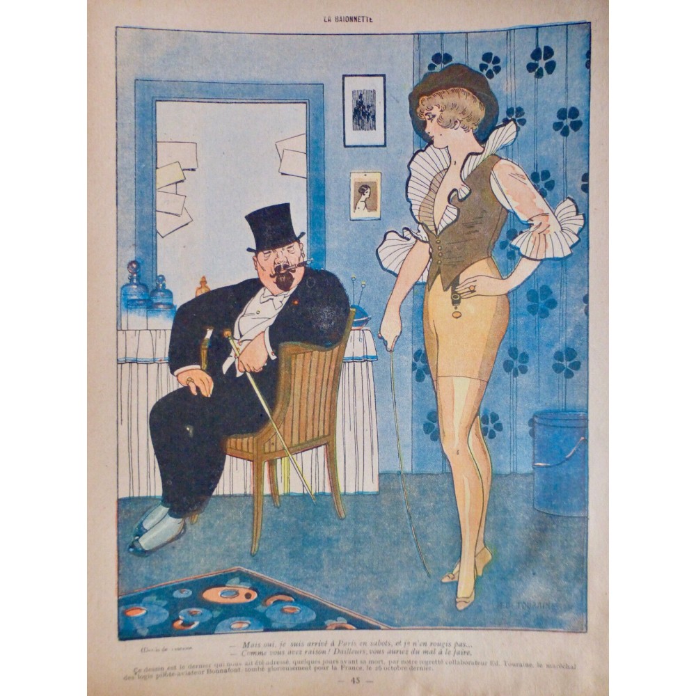 1917 FEMME DESSIN TOURAINE MODE TOILETTE HAUTE COUTURE PARIS