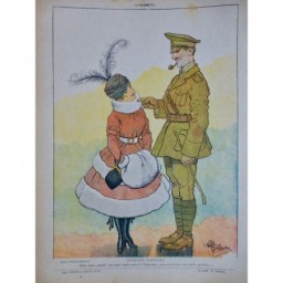 1916 FEMME DESSIN ALBERT GUILLAUME SOLDAT PERMISSION CARTE POSTALE