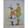 1916 FEMME DESSIN ALBERT GUILLAUME SOLDAT PERMISSION CARTE POSTALE