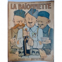 1916 DESSIN MARCEL CAPY SOLDAT DECORATION MEDAILLES PINARD VIN BOUTEILLE