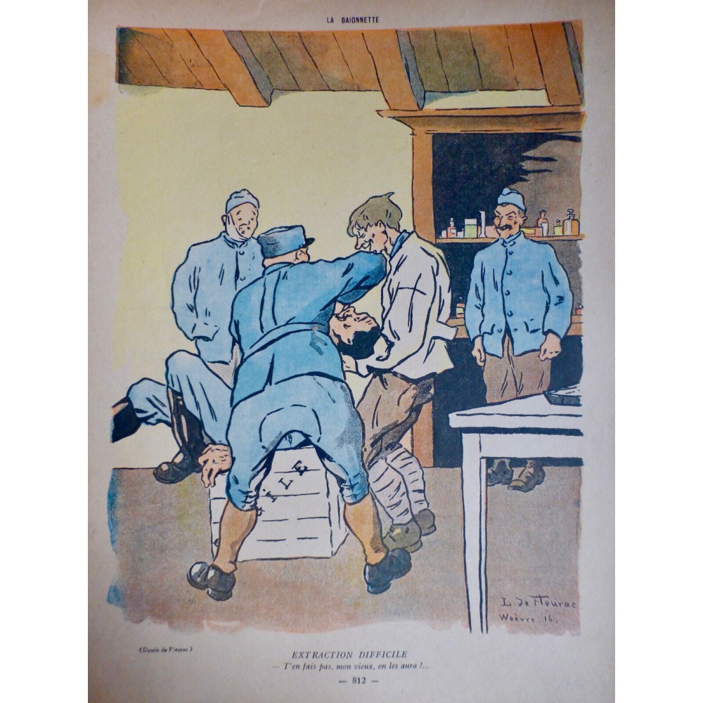 1916 DESSIN FLEURAC ARMEE SOLDAT DENTISTE EXTRACTION DENT