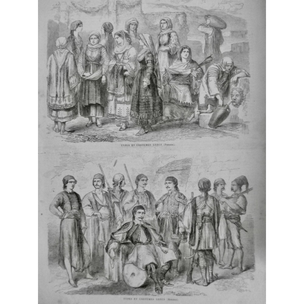 1864 UI GRECE TYPES COSTUMES GRECS HOMME FEMME