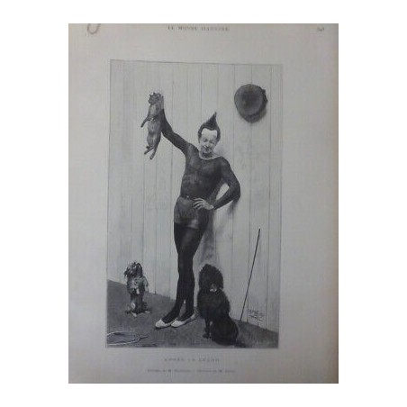 1884 CIRQUE DOMPTEUR CHIENS APRÈS LA LECON GRAVURE M BAUDE