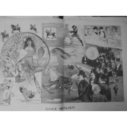 1891 CIRQUE MOLIER SCENE EQUESTRE MUSICAL ACROBATIES PISTE DESSIN LUNEL