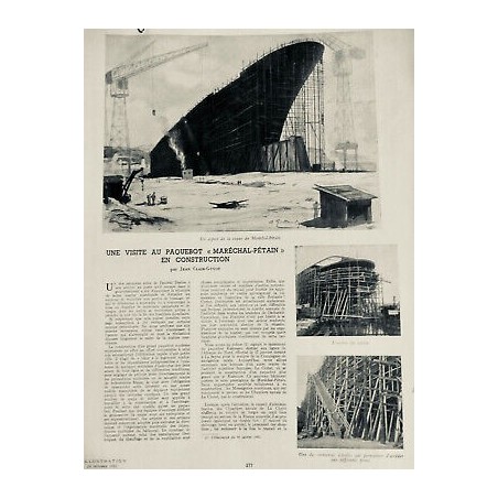 1942 I BATEAUX PAQUEBOT MARECHAL PETAIN CONSTRUCTION COQUE ECHELLES PONTS