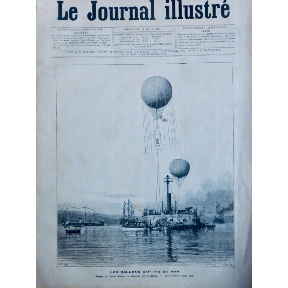 1889  BALLONS CAPTIFS MER DESSIN HENRI MEYER