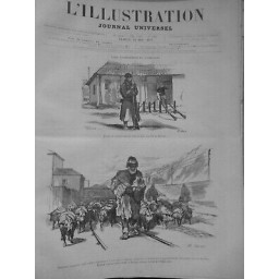 1877 I BERGERS TROUPEAUX GARE BAZIAS COMPAGNIE NAVIGATION DANUBE DESSIN A.LANCON