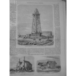 1860 I PHARE PORT SAID HANGAR APPAREILS DISTILLER EAU MER BUREAU INGENIEURS