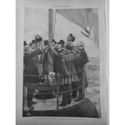 1889 ILLUSTRATION COURONNEMENT TOUR M.EIFFEL TIENT DRAPEAU TRICOLORE SOMMET