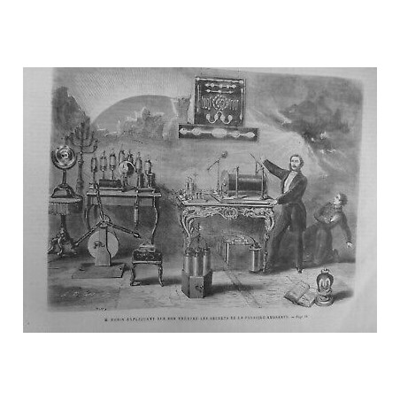 1863 M ROBIN THEATRE PHYSIQUE CHIMIE ELECTRICITE MEDIUM 2 JOURNAUX