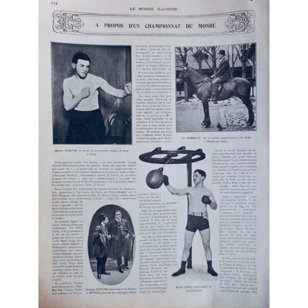 1910  MI CHAMPIONNAT MONDE WALTER STANTON BOXE WILLIE LEWIS