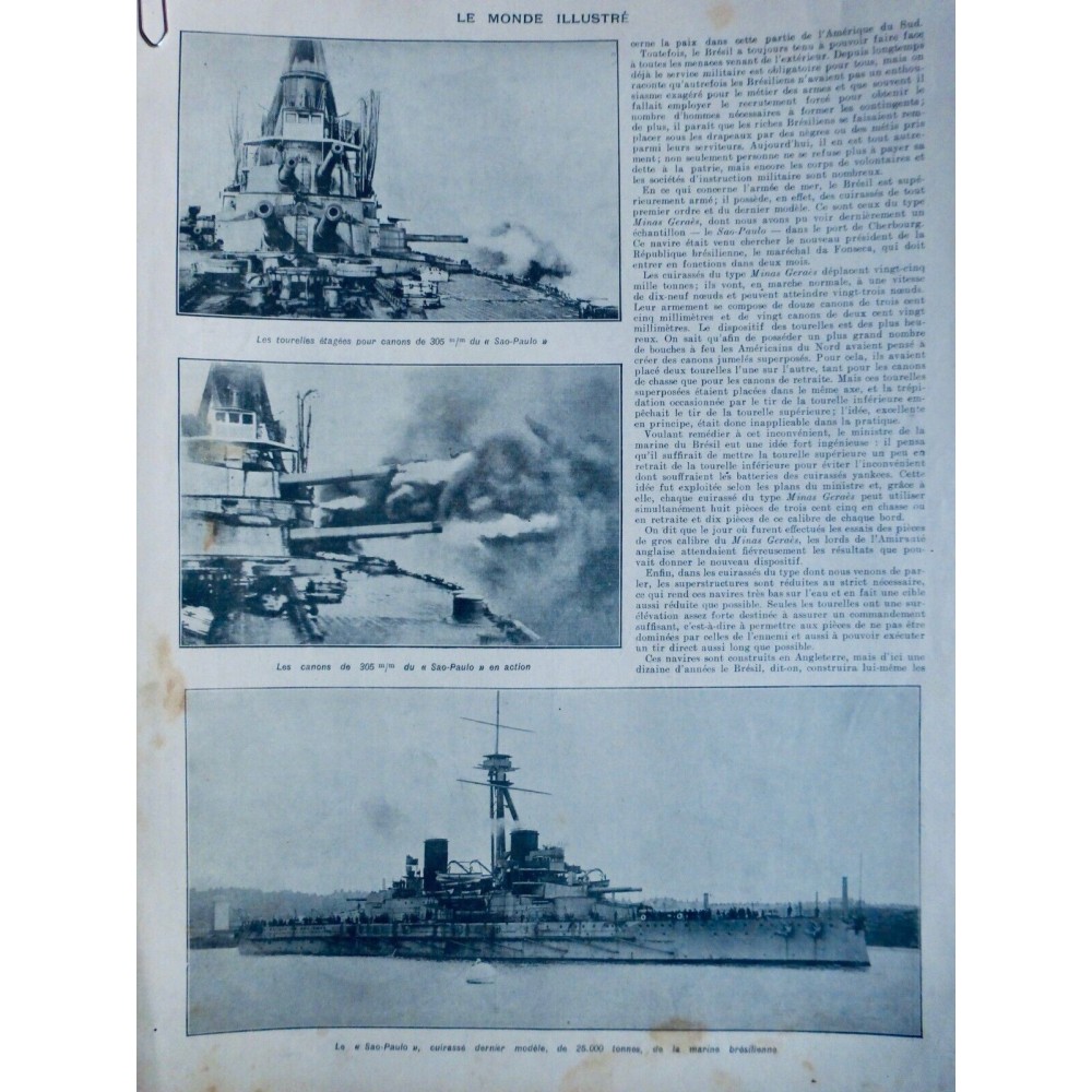 1910 MI CONFLIT MISSIONS MILITAIRES BRESIL TOURELLES CANONS SAO PAULO CUIRASSE