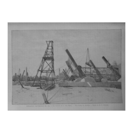 1887 MI TRAVAUX TOUR EIFFEL ETAT ACTUEL CHANTIER DESSIN M.E.COURTOIS